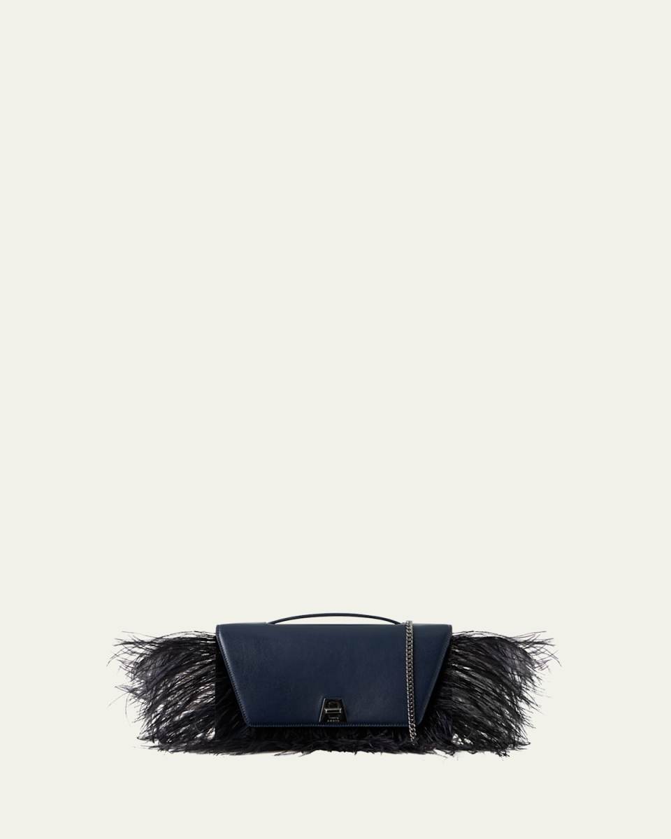 Anouk City Leather Top-Handle Bag with Feather Trim